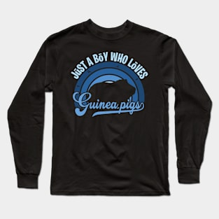 Funy Quote Just A Boy Who Loves guinea pigs Blue 80s Retro Vintage Sunset Gift IdeA for boys Long Sleeve T-Shirt